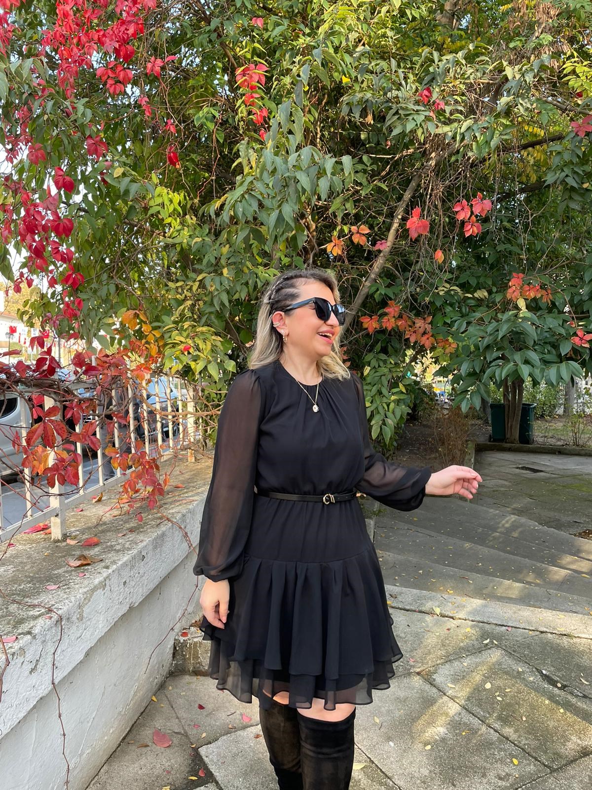 Outdoor session Easy to understand Kadın Siyah Tasarım Şifon Kısa Elbise