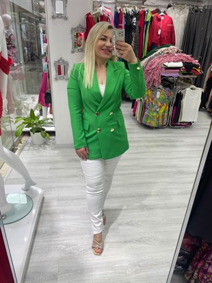 Kadın Gold Düğmeli Yeşil  Ceket 